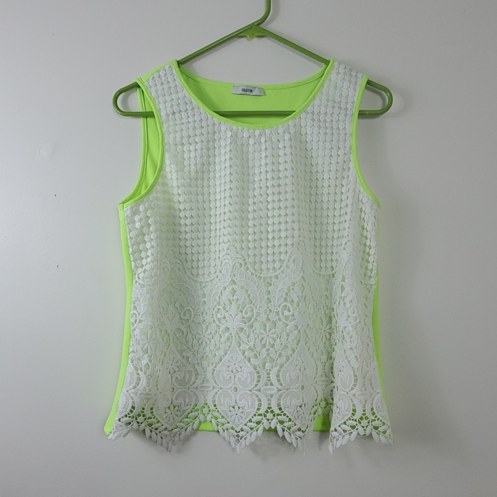 Celesta Lime Green Tank With Lace Size L